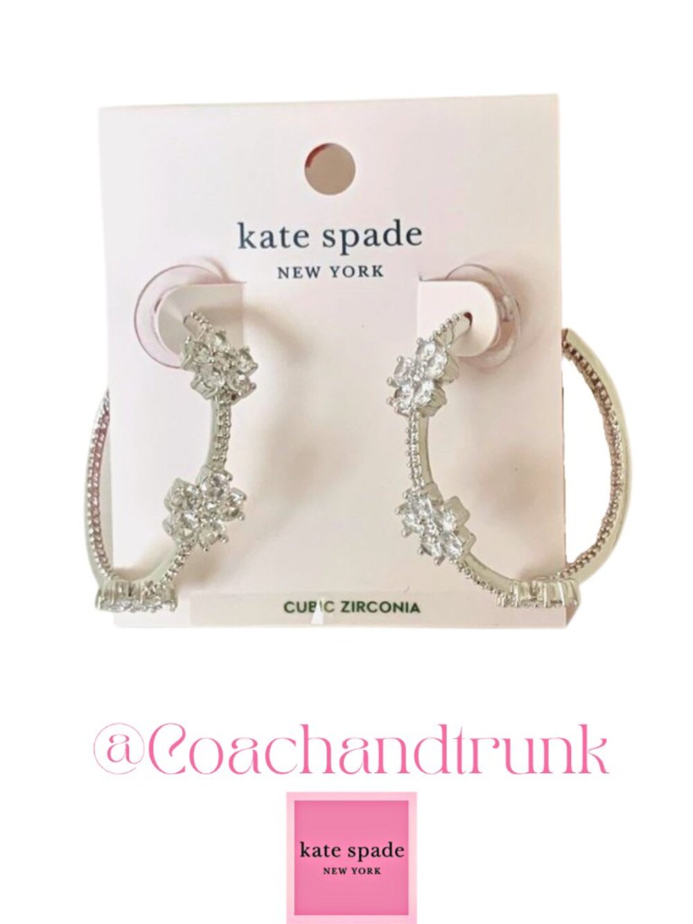 KATE SPADE Gleaming Gardenia Hoop Earrings Silver KS Pink Dust Pouch NWT